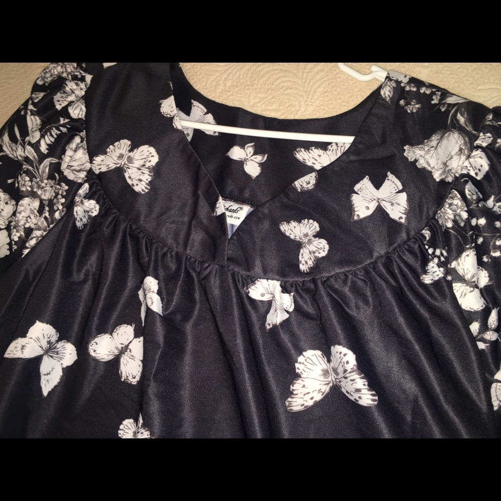 NWOT Black, Butterfly Silky Dress 3X